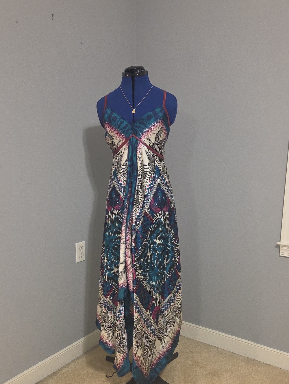 Magic Teal, Purple & Cream Printed Maxi Dress